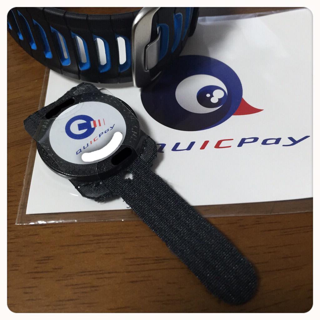 GARMIN用 QUICPayコインホルダー プロトタイプ完成！ ホルダー本体がマジックテープ。腕時計 のバンドの穴を利用して装着。実際に使用したが問題無し。
