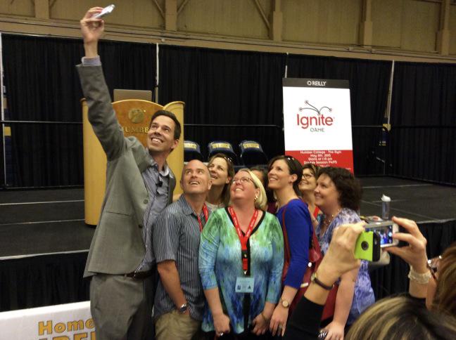OAME2015's tweet photo. Skilled in taking aerial selfies, just another talent of Dan Meyer! #OAME2015 @ddmeyer http://t.co/8wy7BuFcWr