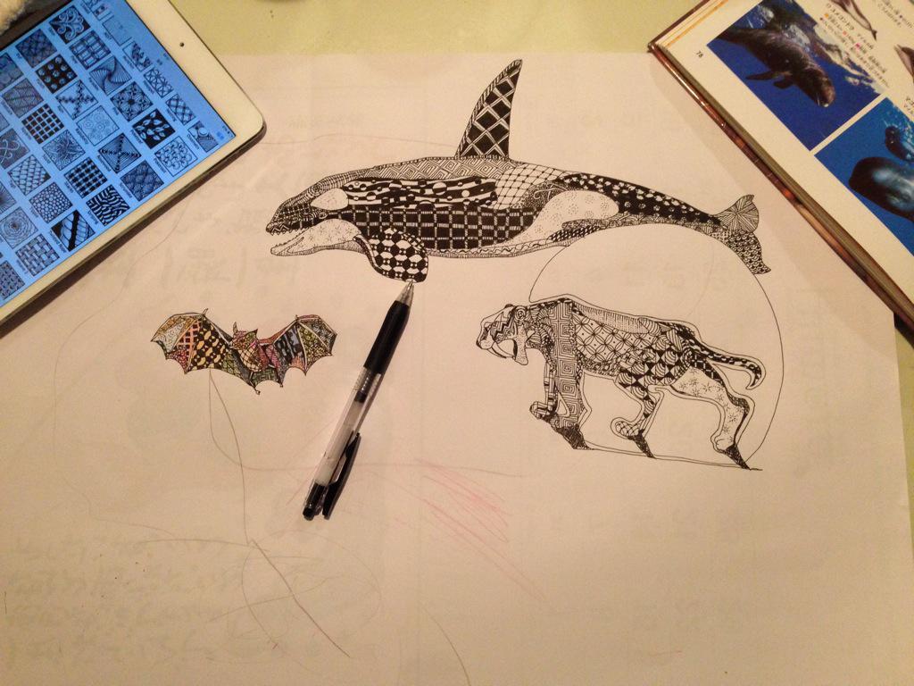 どーら ゼンタングルの動物達 シャチ こうもり サーベルタイガー ゼンタングル Zentangle Http T Co Omw7bs6gq7 Twitter