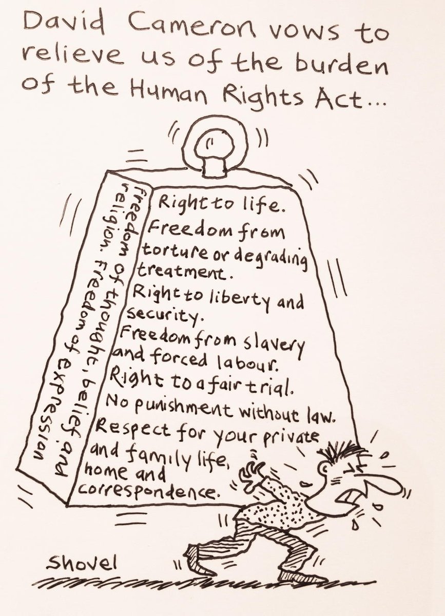 MartinShovel's tweet photo. My cartoon - the Tories are going to relieve us of the burden of the human rights act
#BBCQT  
http://t.co/dx3vZbzK4s