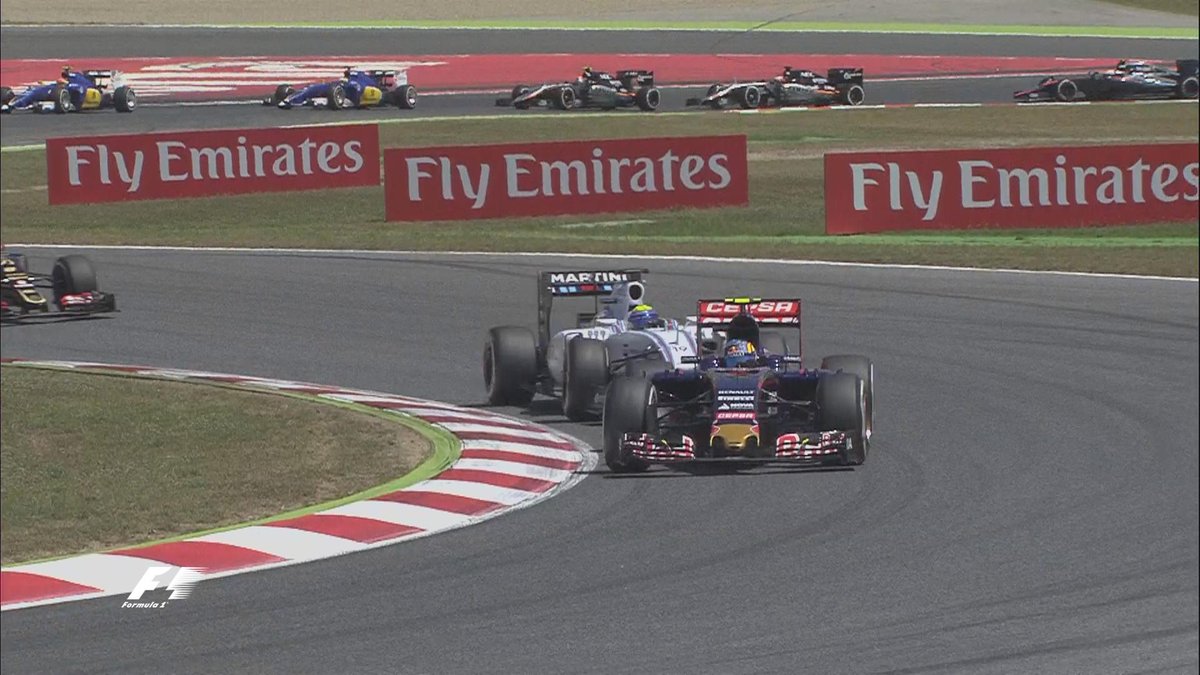 F1's tweet photo. LAP 3/66: @MassaFelipe19 is also on the move and he has now gone past both Toro Rossos too #SpanishGP #GPEspana http://t.co/pSUR855IRR