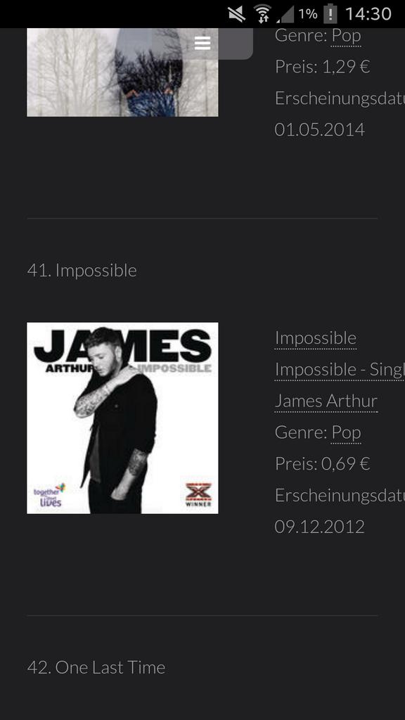 tani_cookie23's tweet photo. Look who's in german iTunes charts again 😏 @JamesArthur23 http://t.co/FnSSkvTl5d
