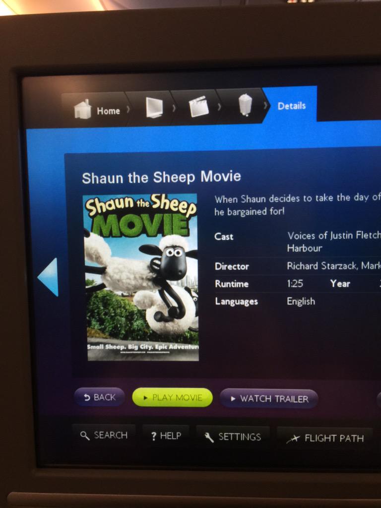 nobby_SG's tweet photo. In-flight movie sorted! #SheepTastic http://t.co/tnppbgicD0