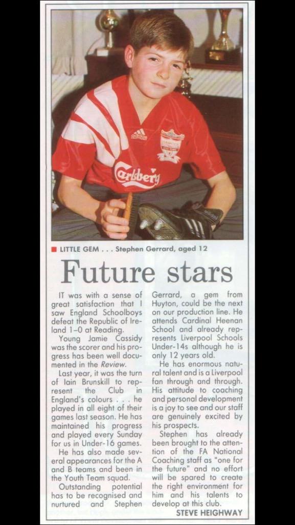 PurelyFootball's tweet photo. Steve Heighway's on Steven Gerrard when he was 12, how right he was... http://t.co/xIulq3wuTb