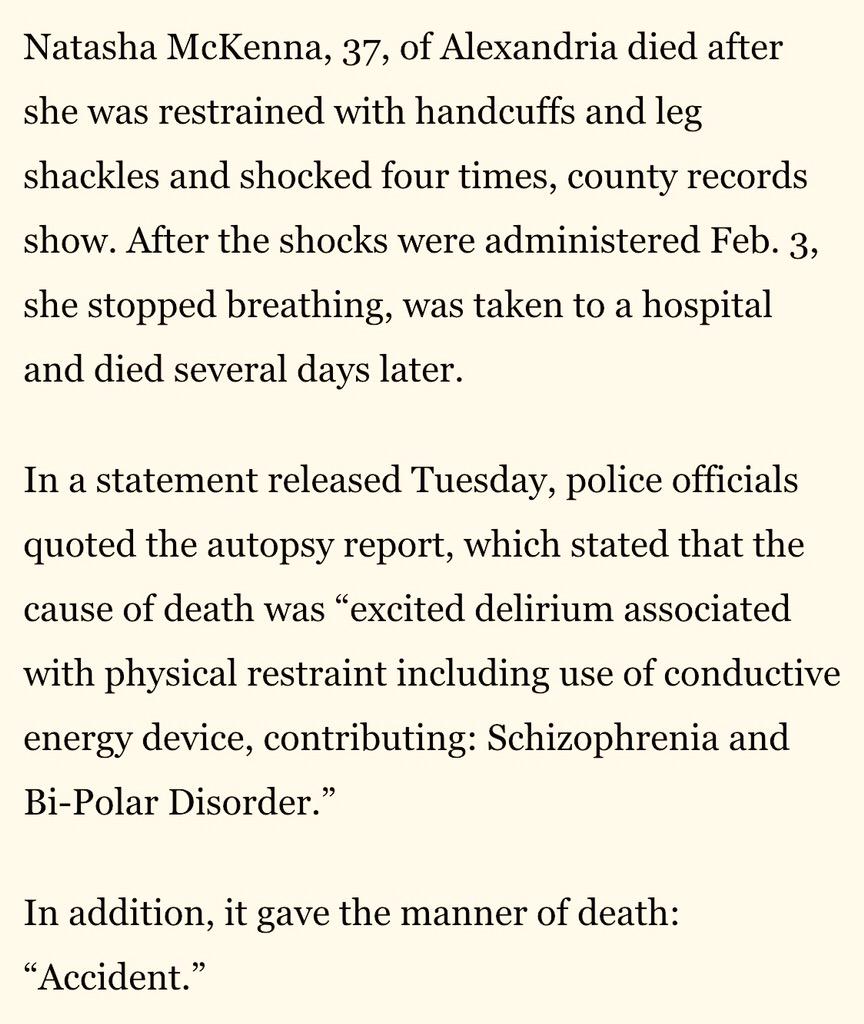 deray's tweet photo. Death of unarmed #NatashaMckenna, stunned to death by Fairfax police is ruled an accident http://t.co/4oNYoJ5pyR http://t.co/CIZu4glDkp