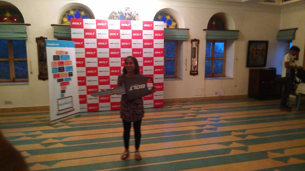 blogadda's tweet photo. For the first time in the Indian Blogosphere a blogger wins  @TataBolt . Congratulations @Solitaryreapers #BoltDrives http://t.co/FCY2ZM5I7L