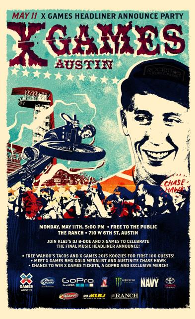 I'll be at <a href="/TheRanchAustin/">The Ranch</a> MON 5pm for @Xgames music headliner announcement w @ChaseHawk512 #Austin @klbj937 ROCK!