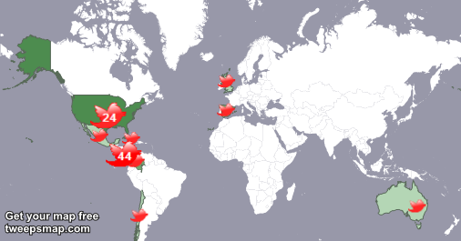 Eilincu's tweet photo. My followers are in Costa Rica(42%), USA(23%)... Get your map too: http://t.co/xeTHKChHz4 http://t.co/OTkdWYgeZw