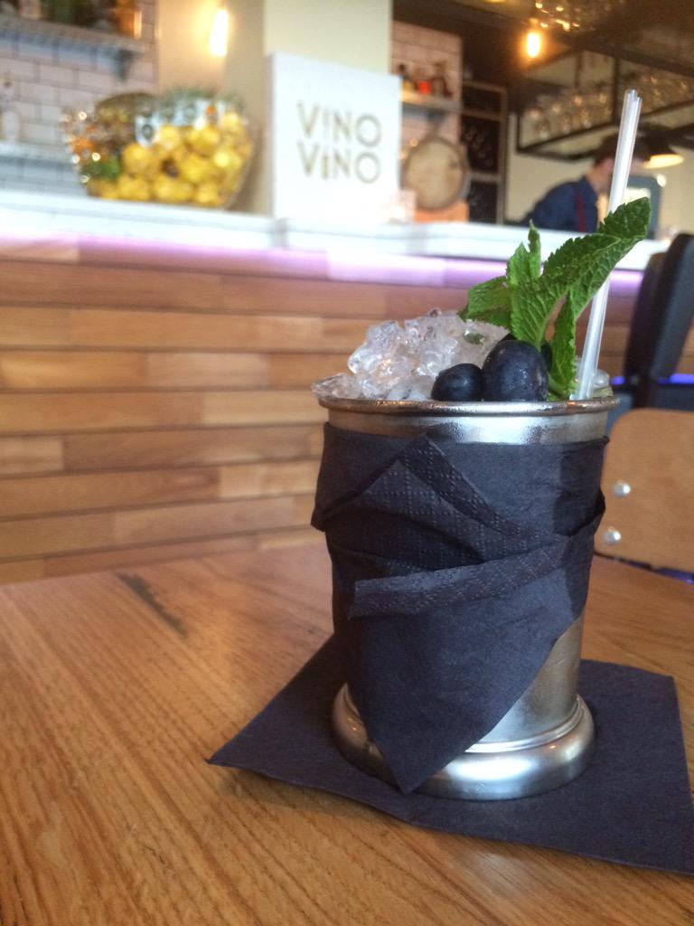 Tcww0817's tweet photo. "Our boy blue"
Blueberry infused jim beam bourbon, Apple juice, mint &amp; rhubarb bitters! Tastes good! @vinovinobath http://t.co/D09w82XLsB