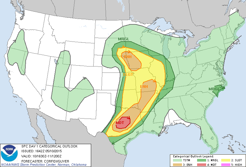 NWSSPC's tweet photo. 11:44am CDT #SPC Day1 Outlook Moderate Risk: parts of cntrl and e cntrl tx http://t.co/GtEvHPMjG6 http://t.co/8Xh7goI1t3