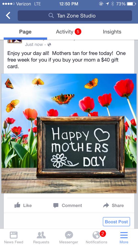 TanZoneStudio's tweet image. Happy Mothers Day. One week free with each $40 gift card purchase today.