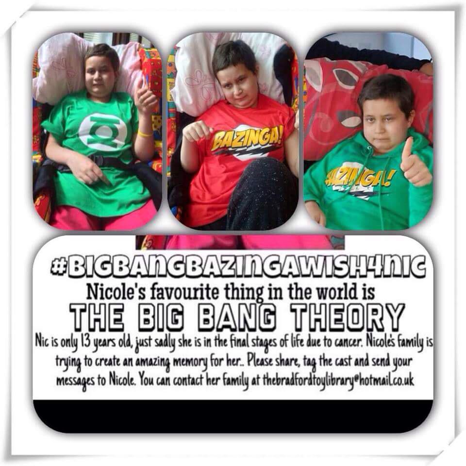 bantamdeb's tweet photo. @AtilS @timkazurinsky @davidjaverbaum  please please help Nicole get her final wish  #SHELDONVIDEO4NIC ❤️❤️ http://t.co/na9nSdcUM9
