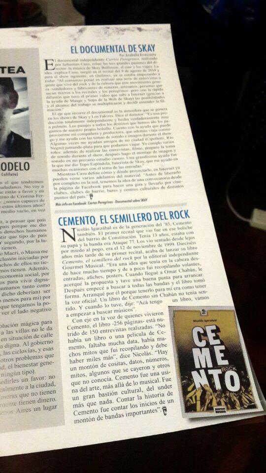 aniarrascaeta's tweet photo. Hoy @espiriturock presenta "Cemento, el semillero del rock" en la Feria del Libro. Lo lees en la última @mavirock. http://t.co/fv6DGvOiSl