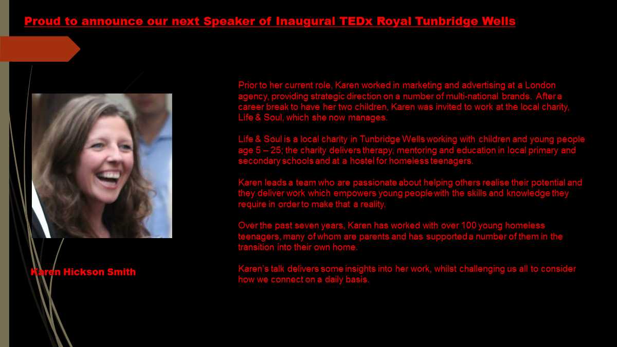 AnshuDhawan's tweet image. @TEDx_RTW @winifredatwell @nickAtweets @richardbotting Pleased to announce our next speaker, Mrs. Karen Hickson Smith