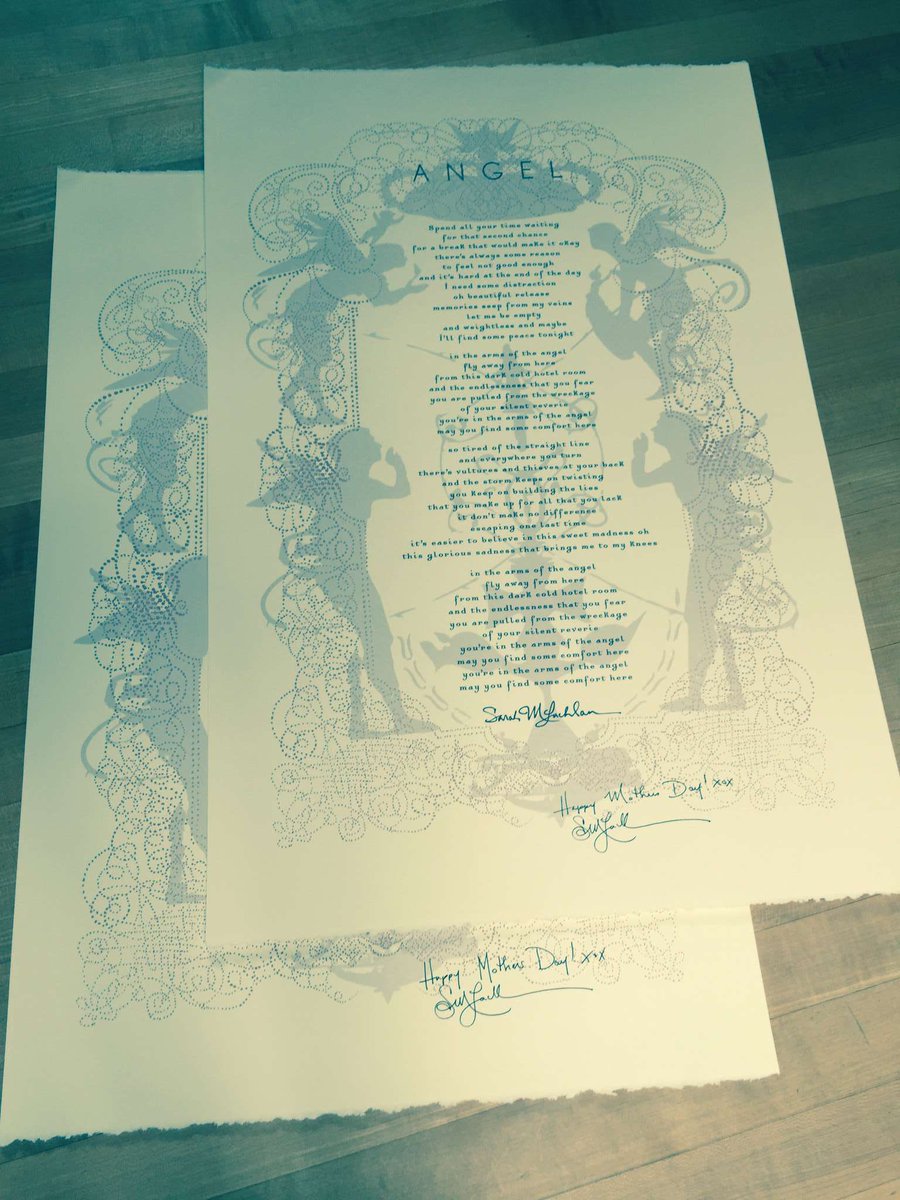 SarahMcLachlan's tweet image. In honor of Mother's Day I'm giving away a signed "Angel" lyric card! Just have to retweet for a chance to win :) XoS