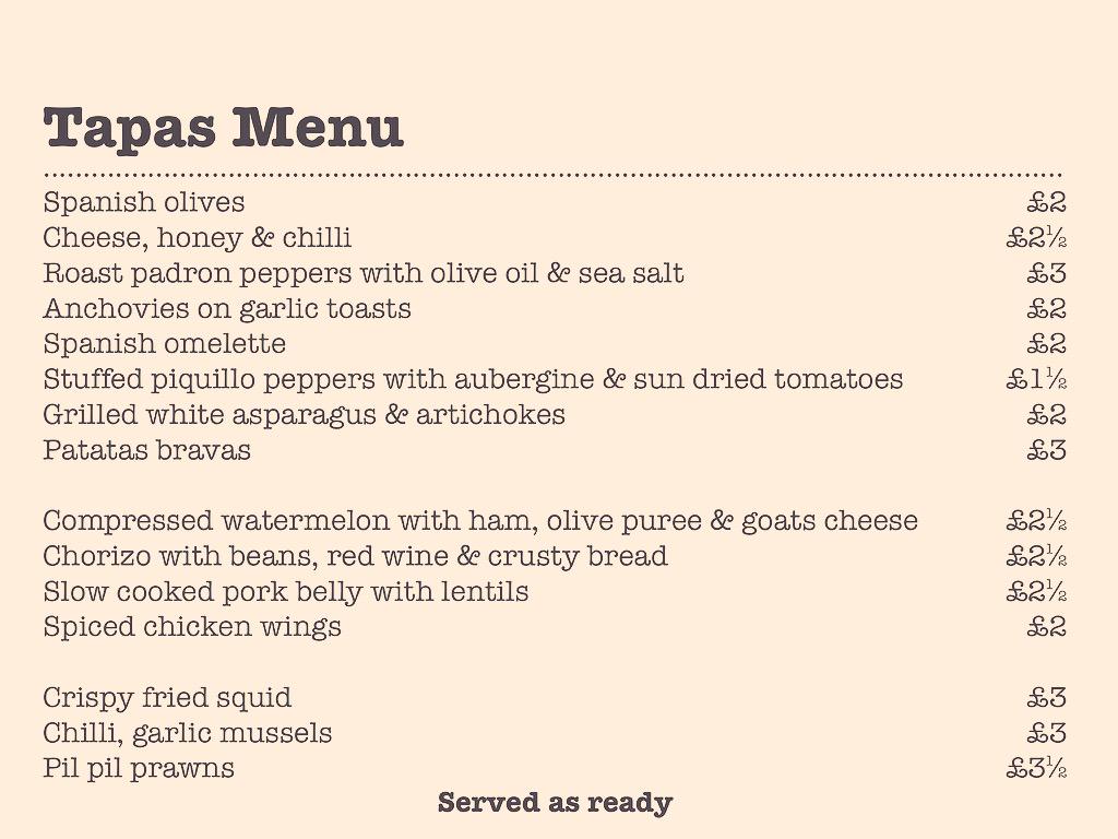 Neill's Hill on Twitter "Here it is our sample tapas menu! 🇪🇸 what do