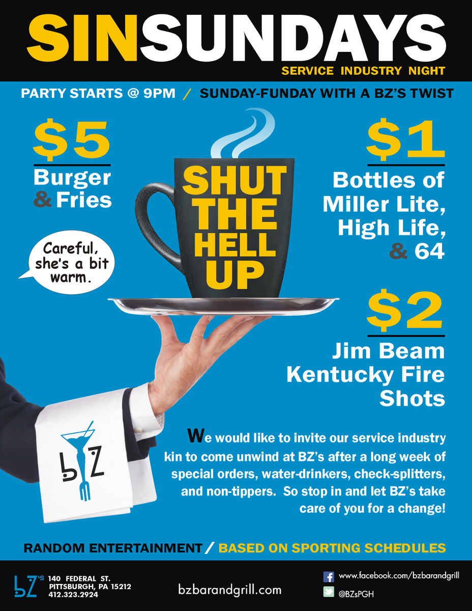 BZsPgh's tweet photo. Come celebrate Mothers day and the Pirates Victory with us tonight  and enjoy our Service Industry Night specials!! http://t.co/heuYv4ZWjU
