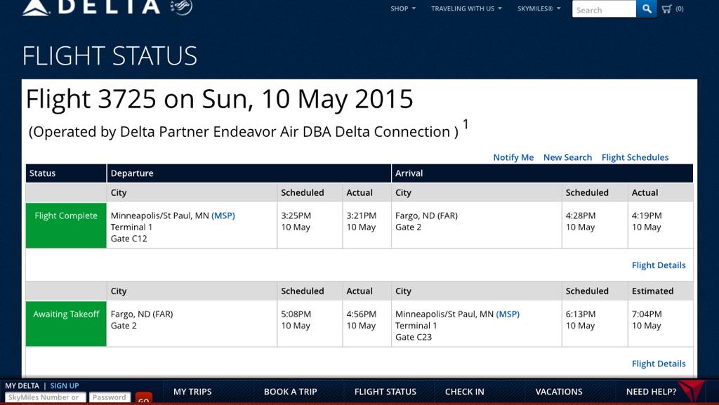 larrypalm's tweet photo. @Delta  how can 3725 have an actual time but is awaiting takeoff? This flight is experiencing weather related delay. http://t.co/N81LbIvf50