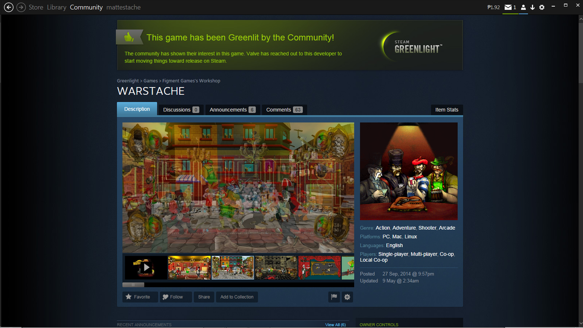 Warstache's tweet photo. We spat our tea earlier! We are finally GREENLIT! Many thanks everyone! #gamedev #Warstache #greenlight http://t.co/OLJVTEXGG8