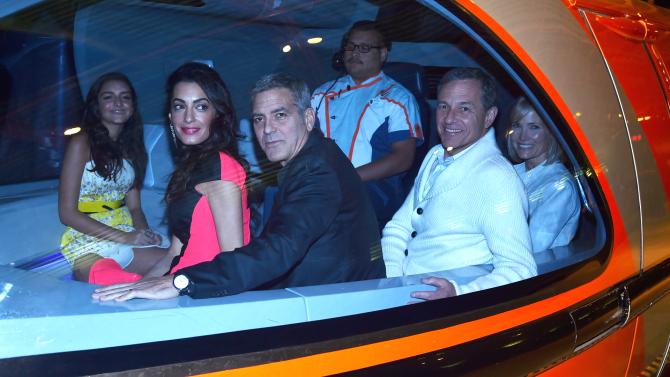 Variety's tweet image. George Clooney hit Disneyland to celebrate the premiere of #Tomorrowland. variety.com/2015/scene/vpa…