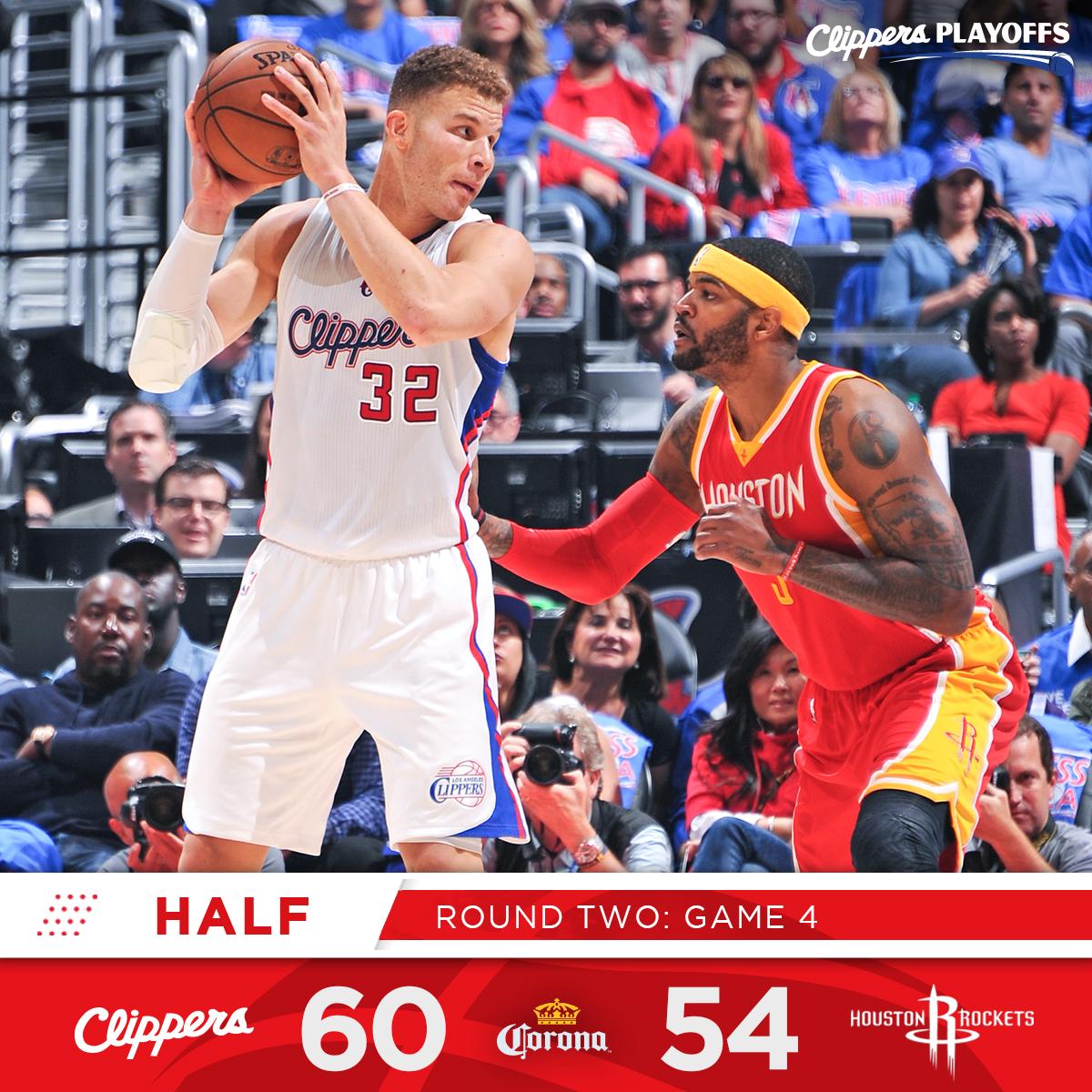 LAClippers's tweet photo. HALF: Clippers 60, Rockets 54.
Photos → http://t.co/Qnz1V2Lko5
BBVA Compass​ Playoffs Hub → http://t.co/68pxsYSCSU http://t.co/xLSKrCDWWW
