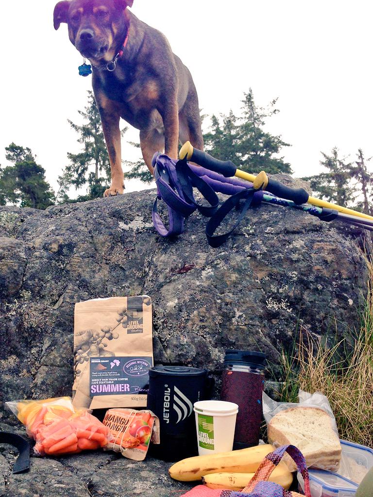 joshdelsol's tweet photo. Shameless @LGTrading promo shot, hiking East Sooke, mango &amp; coffee in tow. #EastSookePark #jetboil http://t.co/M7KPerdHyf