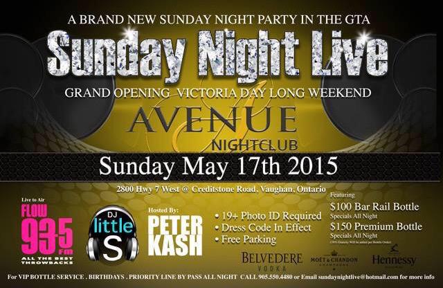 PeterKash's tweet photo. NEXT SUNDAY NIGHT!!!
@AvenueNightClub
(2800 Hwy 7 West, Vaughan)
#LIVE2AIR on @Flow935
#LongWeekendSunday http://t.co/wZYl9NS62R