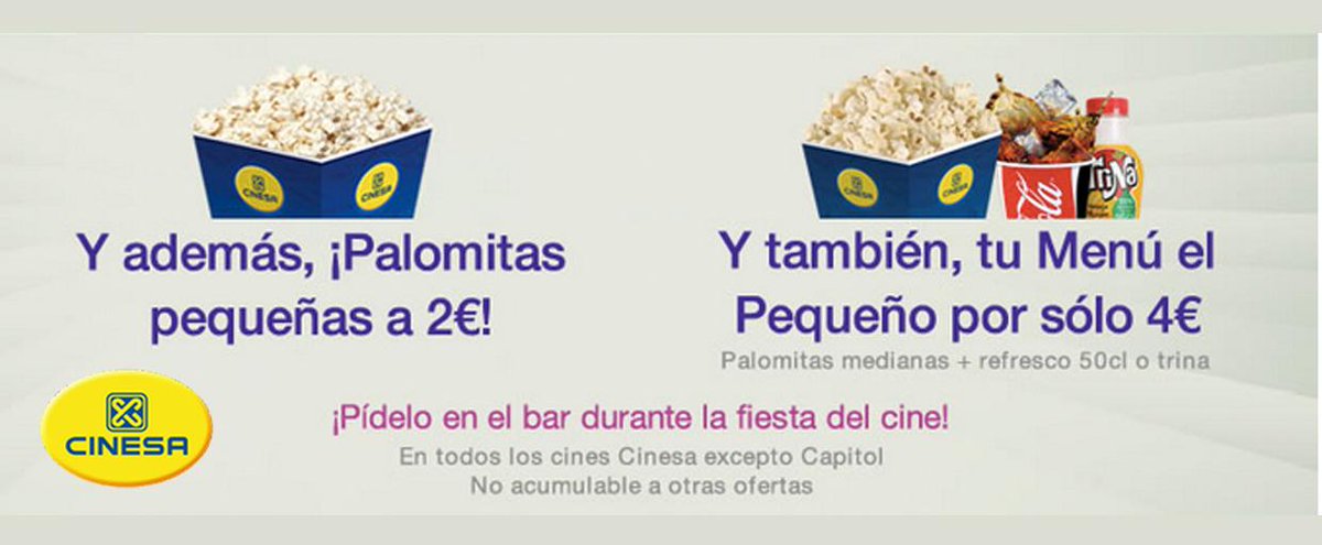 ¡Hoy comienza la #fiestadelcine! Acompaña tu sesión con el menú pequeño a un precio especial. kcy.me/2012g