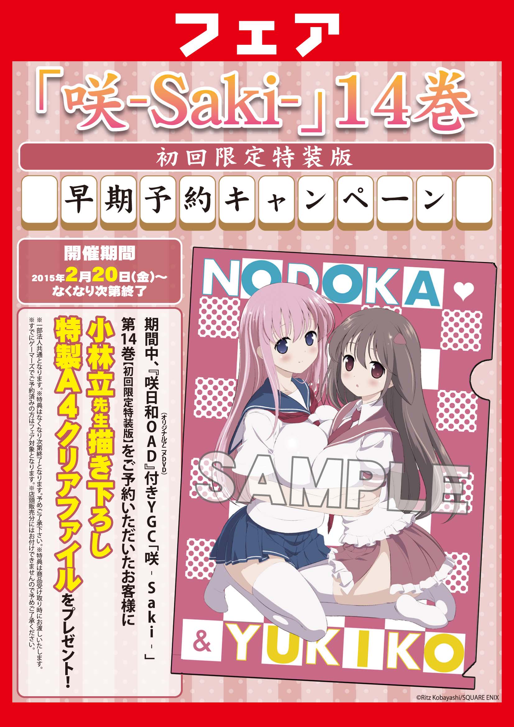 ゲーマーズ池袋ミクサ ブシロードストア Pa Twitter 新宿店 咲 Saki 14巻 好評予約受付中です 初回限定特装版にはスピンオフ４コマ 咲日和 のアニメdvdが同梱 また早期予約者限定特典として 小林立先生描き下ろしクリアファイルもプレゼント ｌお