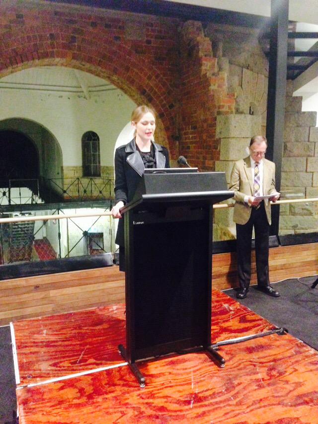 GoldenPlateAwds's tweet photo. Melanie from naming rights sponsor @harwoodandrews talking about our new partnership and wishing all nominees luck. http://t.co/JzCHYb1gbX