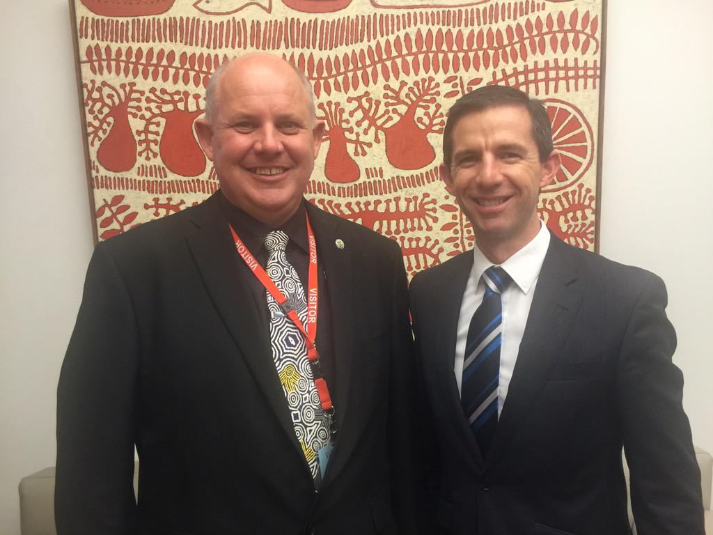 CQUniversityVC's tweet photo. Last meeting of the day with  Simon Birmingham Minister for Education and Training - very interested in @CQUni VET http://t.co/FIF8dLYTyB