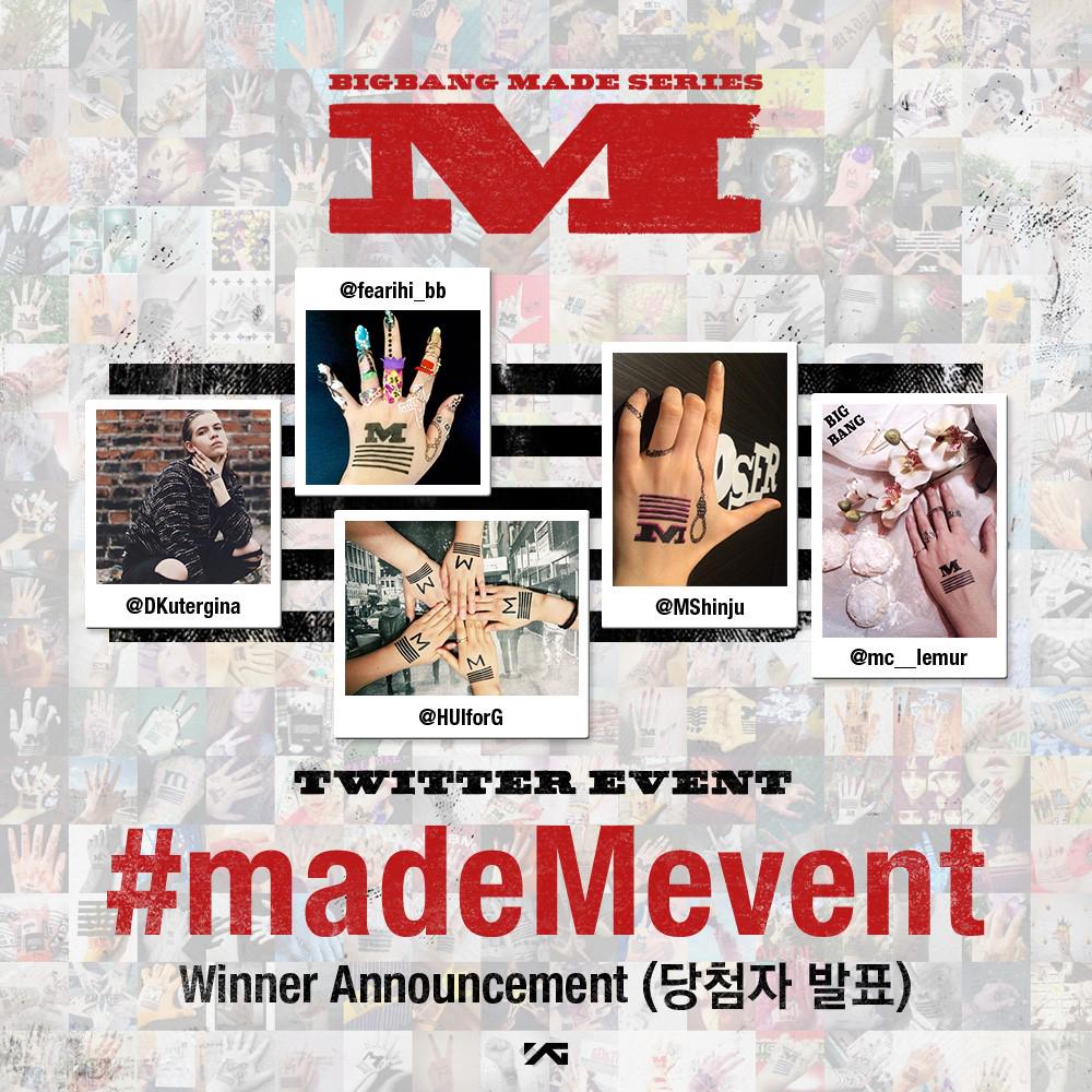 ygent_official's tweet photo. [#madeMevent WINNERS]
Congrats @DKutergina @fearihi_bb @HUIforG @MShinju @mc__lemur
Thank you VIPs for participating! http://t.co/L0k99VgXdd