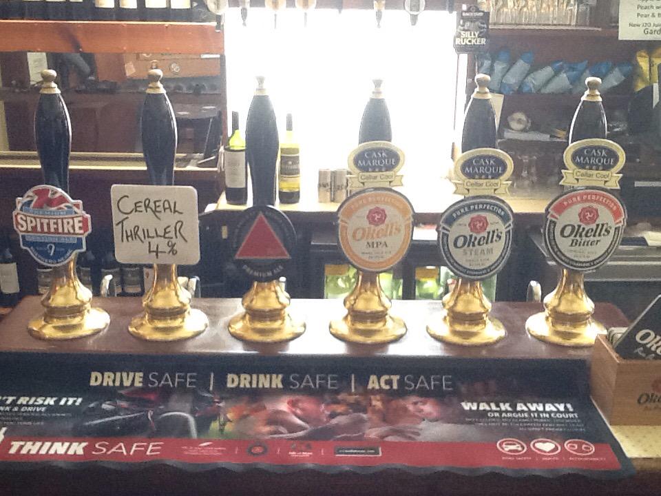 Ales up &amp; running. 2nd firkin of guest ales already on Cereal Thriller, Spitfire &amp; Bass. OKELLS steam ace.