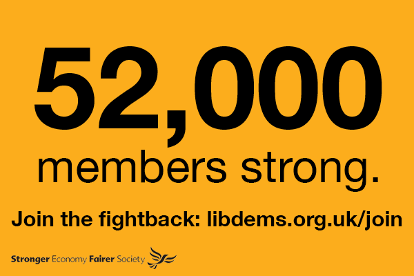 LibDems's tweet photo. Our membership now stands at more than 52,000, join our growing family here http://t.co/uhtmkgT1D2 #LibDemFightback http://t.co/yIeuQRUZpX