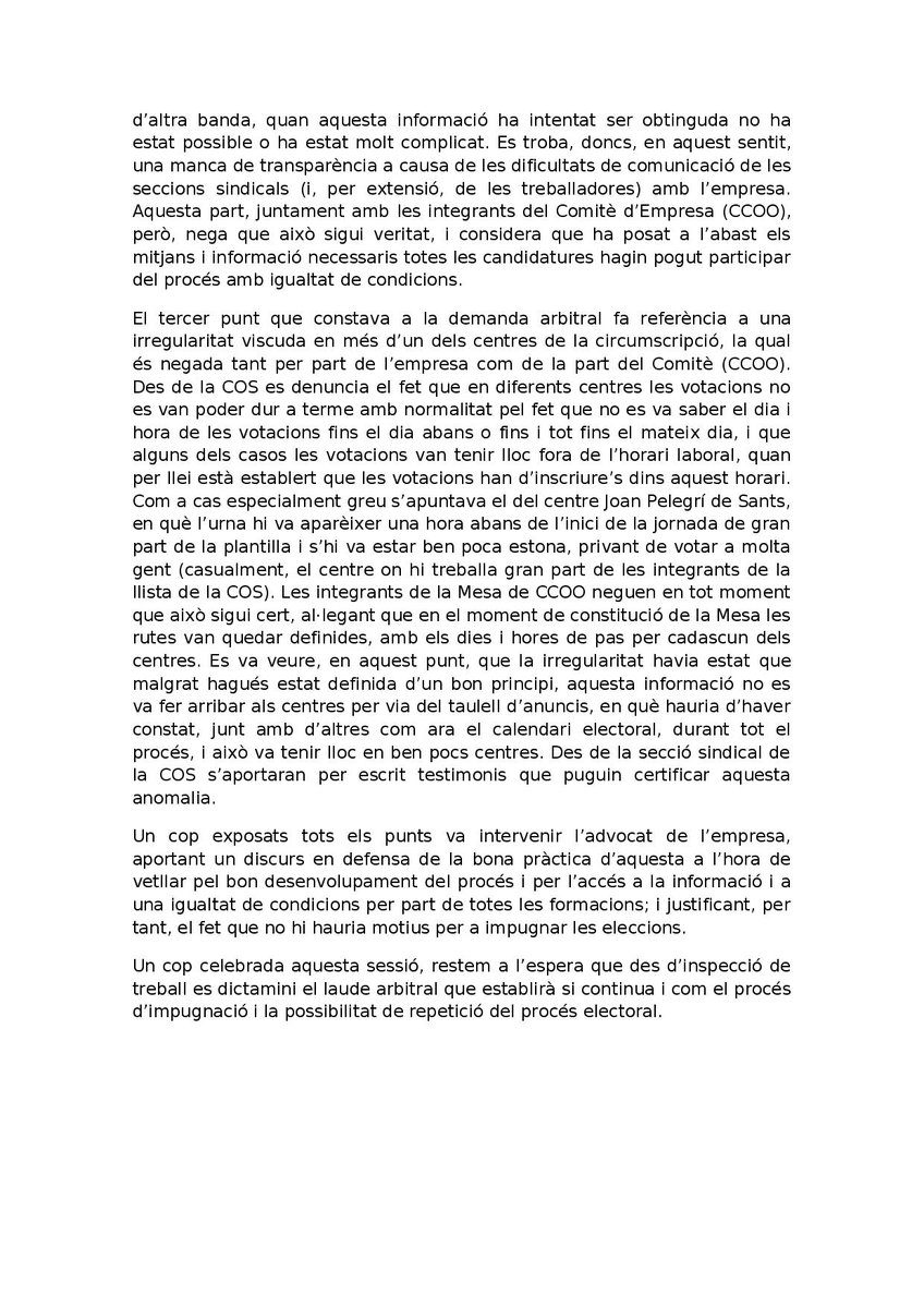 COSLleure's tweet photo. Acta de l'arbitratge arran de la impugnació de les Eleccions Sindicals que van denunciar les nostres companyes. http://t.co/MGcJ5WlF11