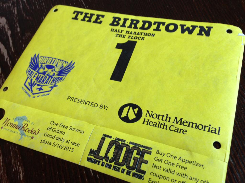 If you have a yellow bib on race day it means you're part of the Flock. It's kind of a big deal. Note the coupons!