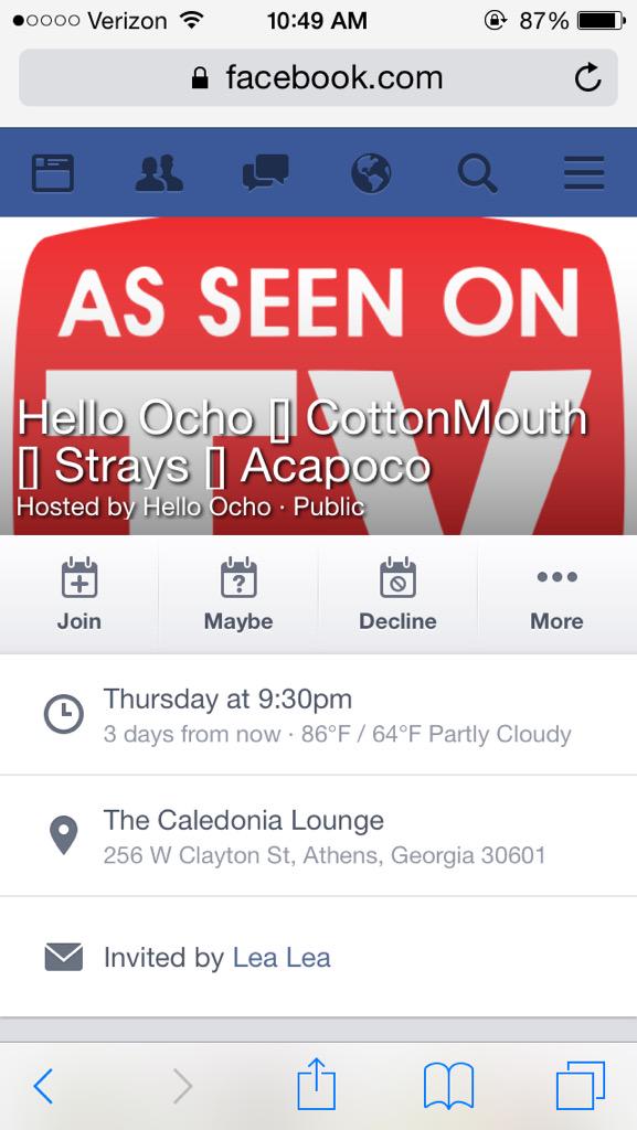 helloocho's tweet photo. This is going down this Thursday w/ Cottonmouth and @helloAcapoco &amp; Strays #athens #music http://t.co/lhjsF7Lwfw