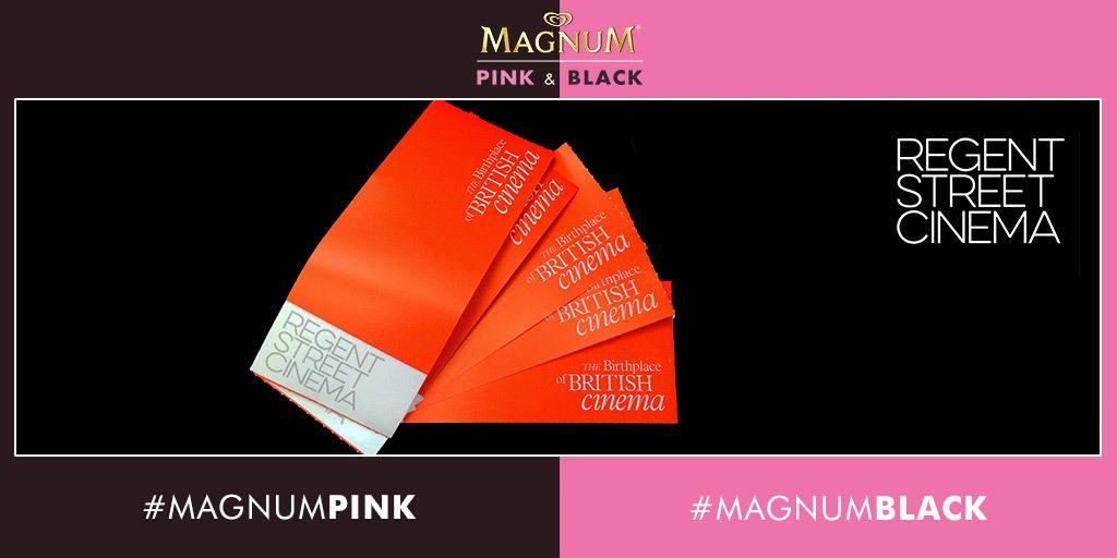 MagnumUK's tweet photo. RT @MagnumUK to win tickets to @RegentStCinema. #MagnumPink #MagnumBlack T&amp;C UK 18+ Ends 13/05 http://t.co/1O3LSzg9Wd http://t.co/zXCjZ7wa1q