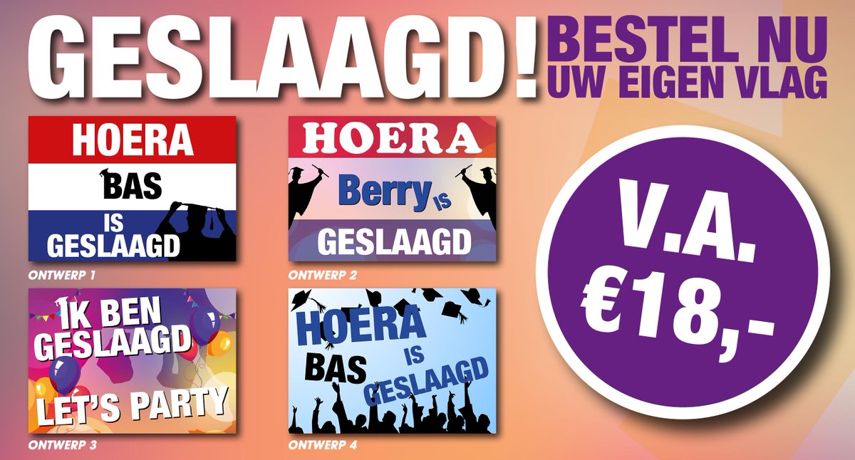 De examens zijn alweer begonnen. iemand verrassen met een gepersonaliseerde vlag? drukwerkconcurrent.nl/buitenreclame/…