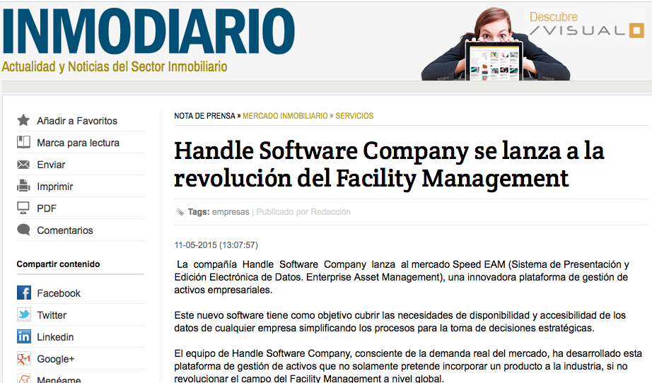 HandleSoftware's tweet photo. Handle Software Company se lanza a la revolución del #FacilityManagement http://t.co/tG8rPedpu9 vía #Inmodiario. http://t.co/1RX8hdJp19