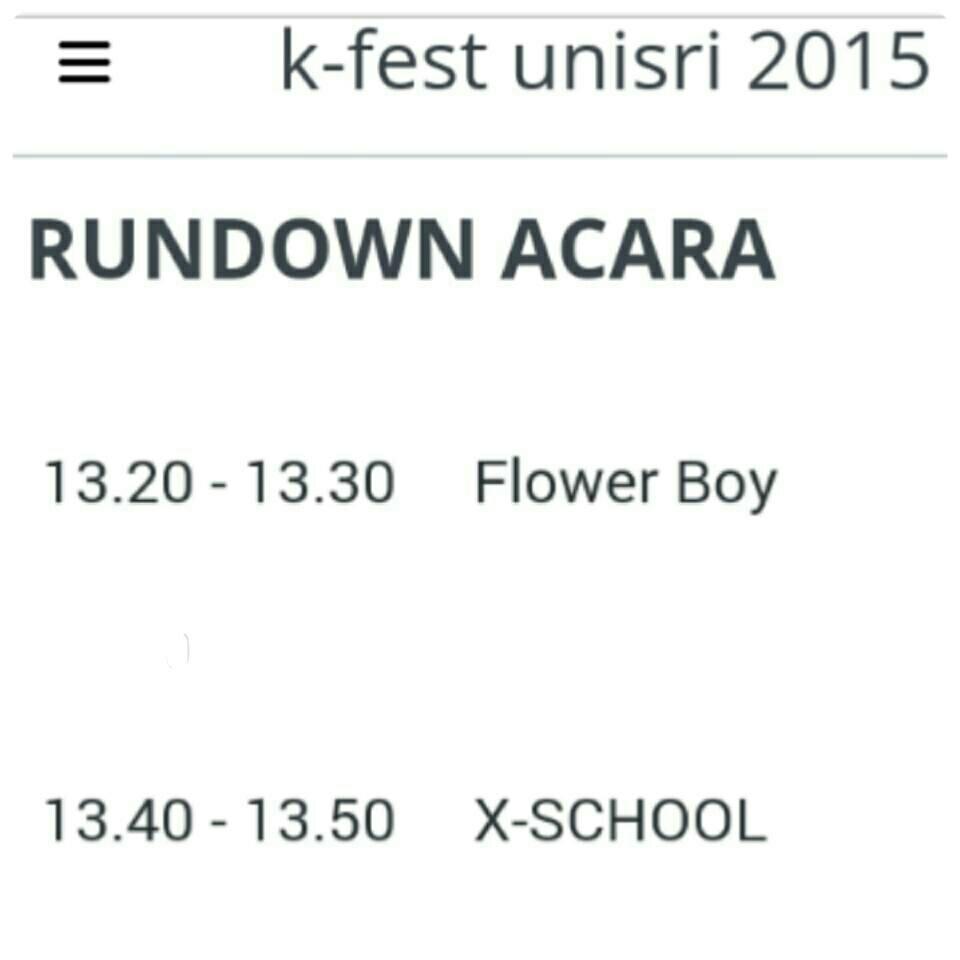 Yuk dateng di k-fest unsiri solo, besok minggu 17mei2015. Ada <a href="/FBoy_Official/">Flower Boy</a> sama <a href="/XSCHOOLOFFICIAL/">X-SCHOOL</a>