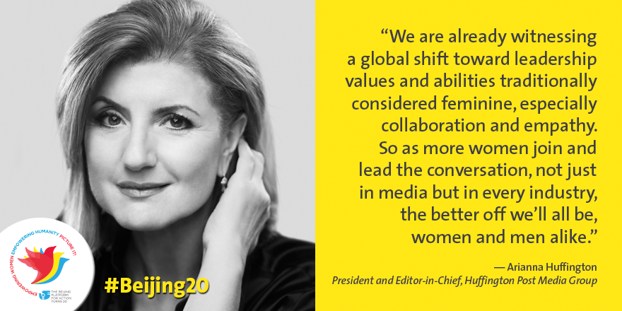 UN_Women's tweet photo. .@ariannahuff on the importance of women joining &amp; leading the conversation http://t.co/GZOEyzI7eV #Beijing20 http://t.co/MmtOvGFnJk