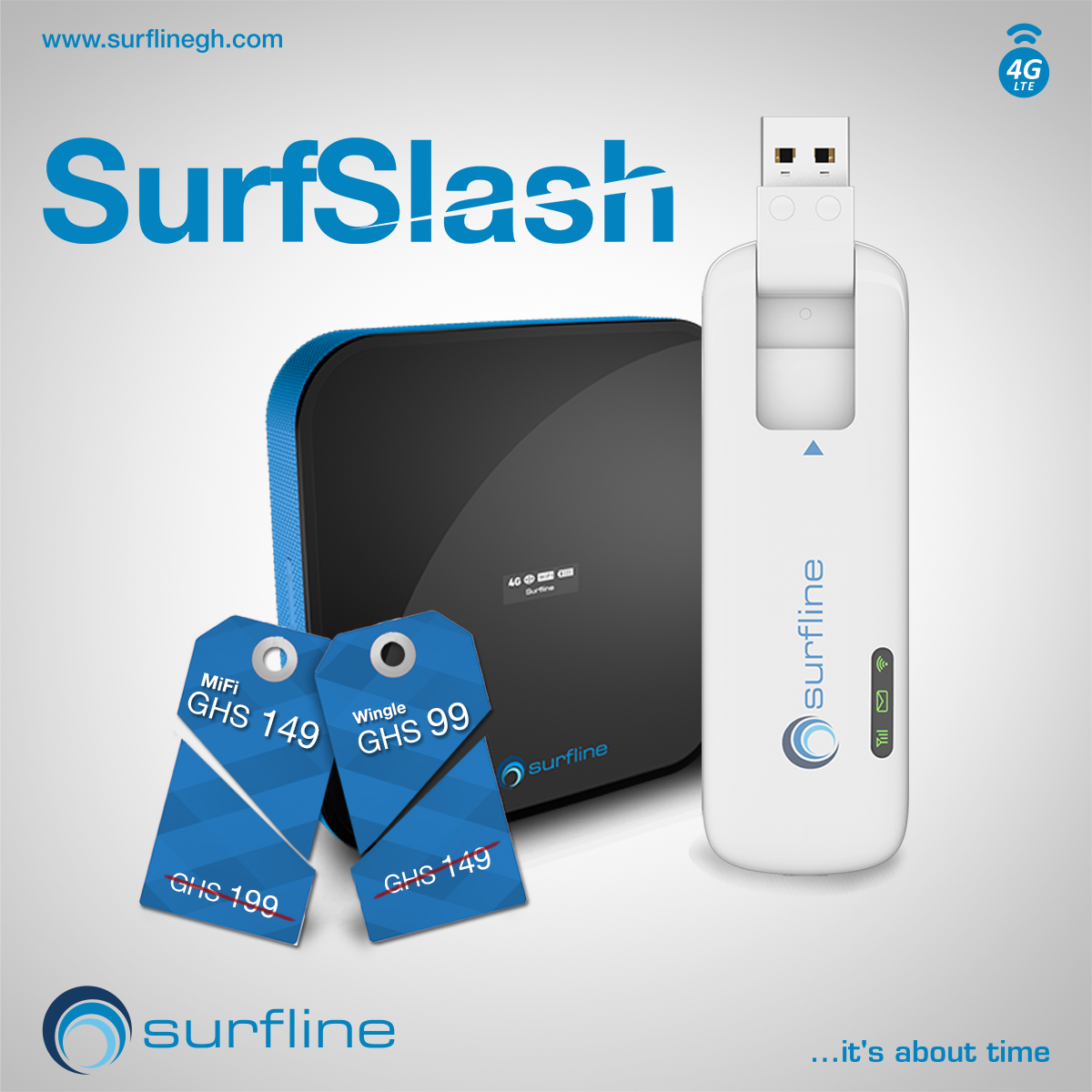 SurflineGH's tweet photo. Our MiFi is no longer GHS 199, but rather GHS 149! Likewise, our Wingle is now GHS 99 instead of GHS 149! #SurfSlash http://t.co/m3dXPtrKRc