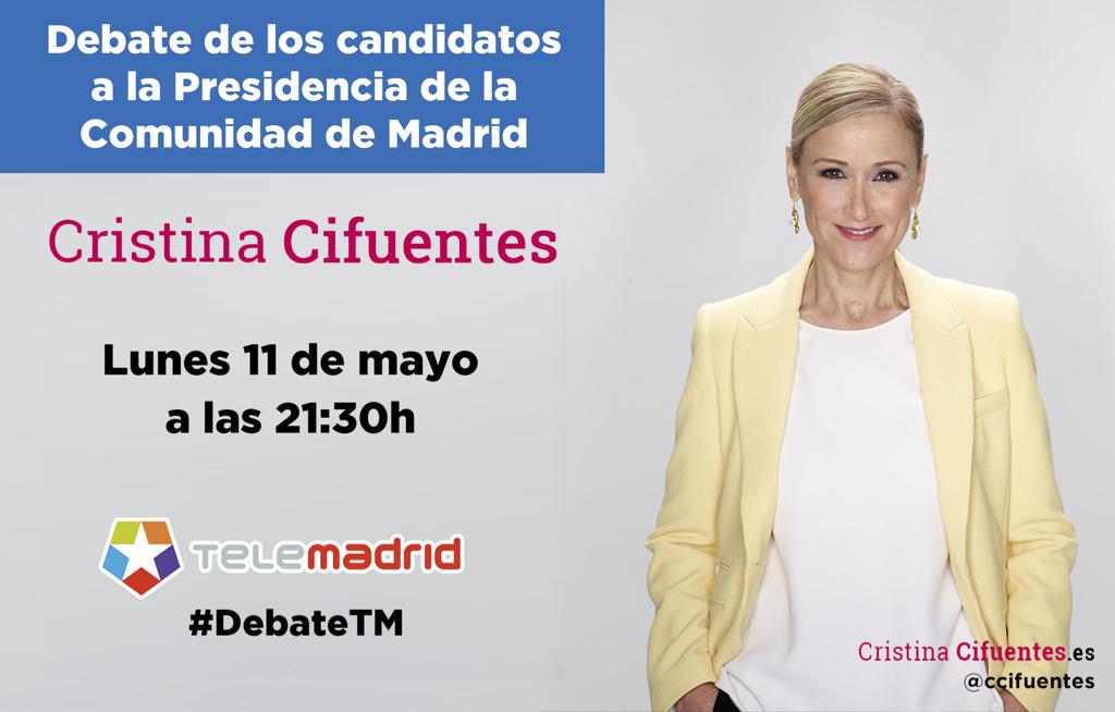IdiazAyuso's tweet photo. Esta noche en @telemadrid celebramos el debate electoral más importante. Yo, con @ccifuentes  #DebateTM http://t.co/A0yrbVClWJ