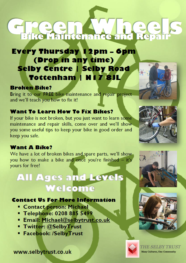 SelbyCentre's tweet image. Tomorrow we have our Green Wheels project from 12pm - 6pm. Drop in anytime!