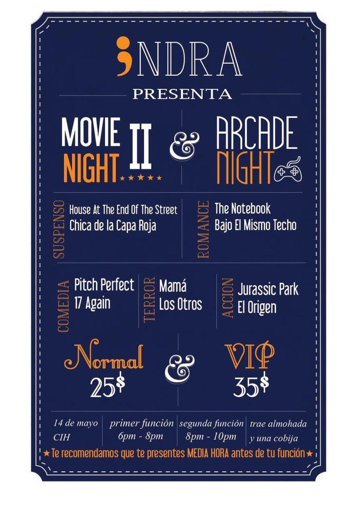 Indracih's tweet photo. Lo bueno no sucede dos veces... Ah no,  Sí! Vuelve la 2da edición de  #INDRAMovieNight. #YoSíVoy #PreventaEn6ºB http://t.co/nuQVDPbhLI