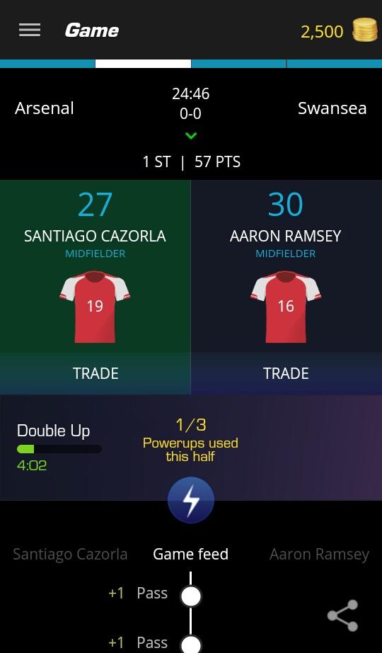Just used my Double Up on Santiago Cazorla on @ultimatefanlive for #afc vs #swans bit.ly/11OfBIG