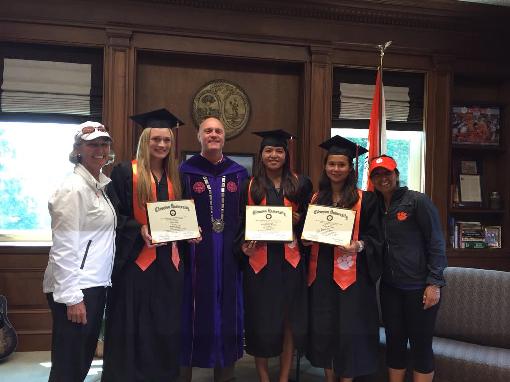 Today our 3 seniors were honored by @ClemsonPrez since they missed graduation Friday due to NCAA's. We are so proud!