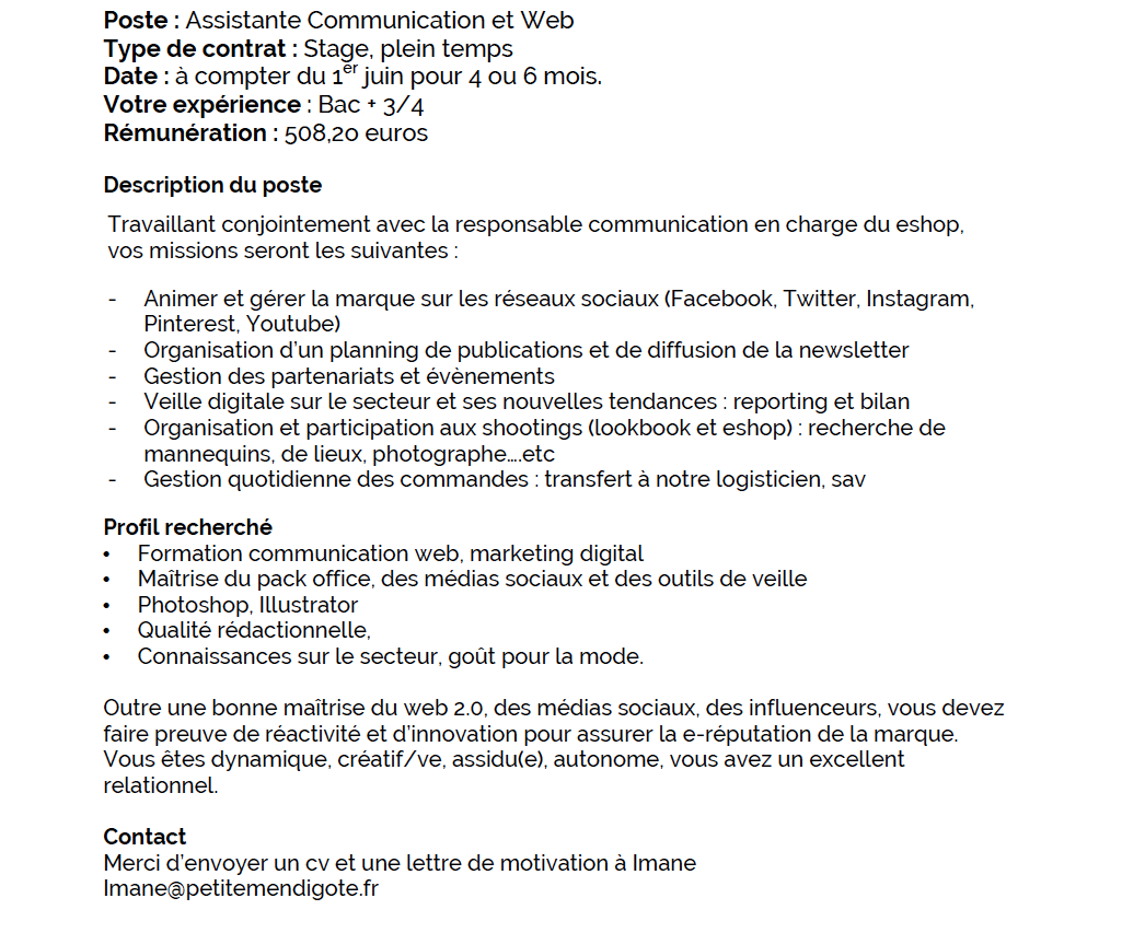 PMendigote's tweet photo. #STAGE Nous recherchons une stagiaire COMMUNICATION et DIGITAL / 4 à 6 mois à partir de juin / Conventionné http://t.co/kGCTkSCTTA