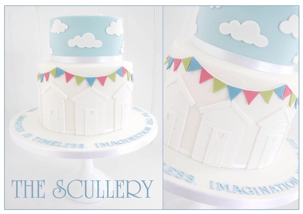 TheSculleryCD's tweet photo. #beach #hut #bunting #sky #clouds #wedding #cake #fresh #breezy #white :-) http://t.co/SQyQC5vg8B